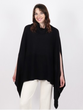 Super Soft Turtle Neck Side Slit Two-Tone Poncho